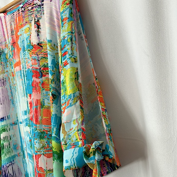 Renuar NWT Beautiful Multicolored Short Tie Sleeves Shirt Top **Size XXL**🌸🌸 - Picture 4 of 5